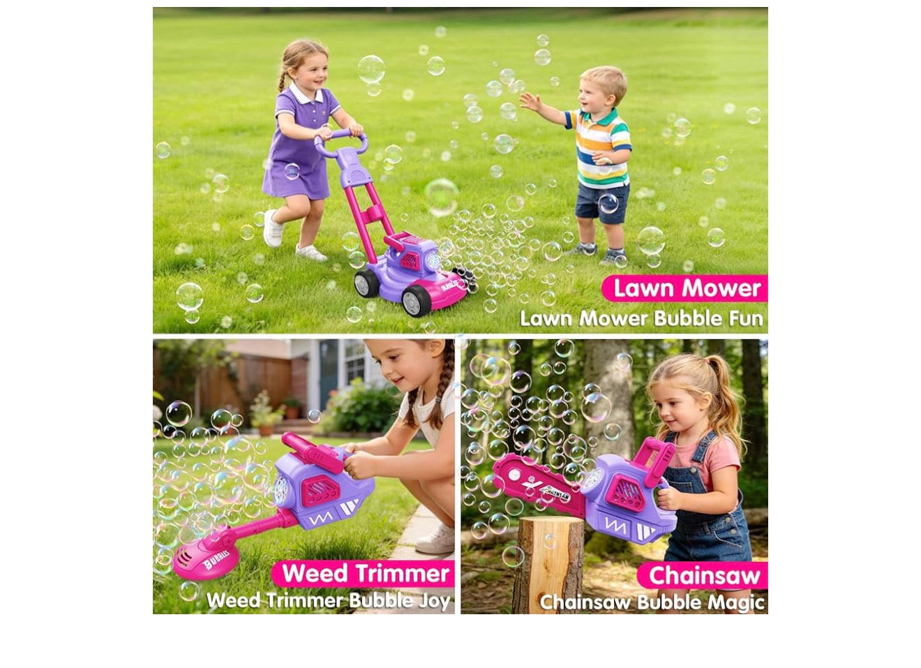 Bubble Lawn Mower for Kids Ages 3-8, 3-in-1 Bubble Machine with 10 Bubble